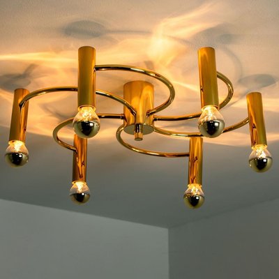 Sculptural Brass 16-Light Flush Mount, 1970s-VDW-829152