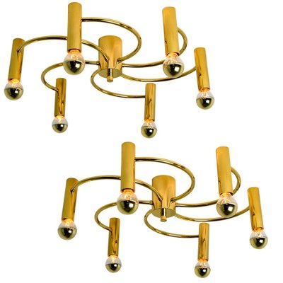 Sculptural Brass 16-Light Flush Mount, 1970s-VDW-829152