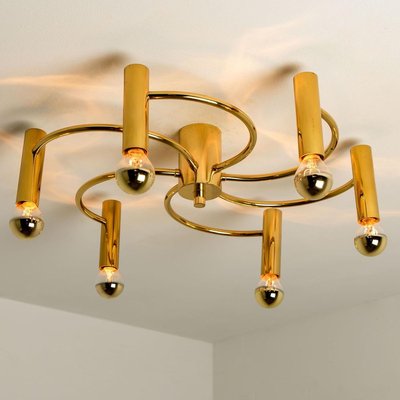 Sculptural Brass 16-Light Flush Mount, 1970s-VDW-829152