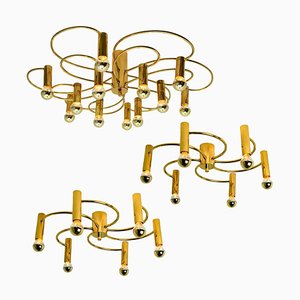 Sculptural Brass 16-Light Flush Mount, 1970s-VDW-829152