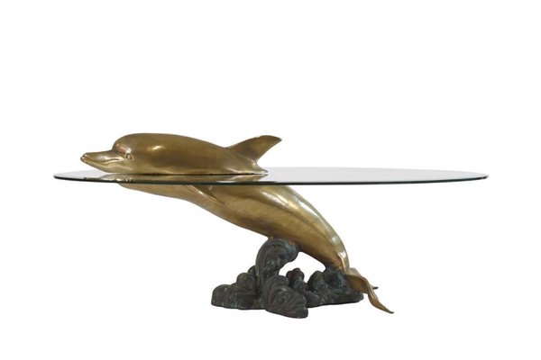 Sculptural Brass and Glass Dolphin Coffee Table, Paris, France, 1970s-MO-1718897