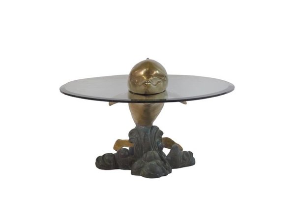 Sculptural Brass and Glass Dolphin Coffee Table, Paris, France, 1970s-MO-1718897