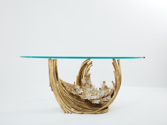 Sculptural Brass Dining Table with Crystal Top by Isabelle Faure, 1970s-YJA-1816740