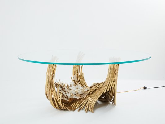 Sculptural Brass Dining Table with Crystal Top by Isabelle Faure, 1970s-YJA-1816740