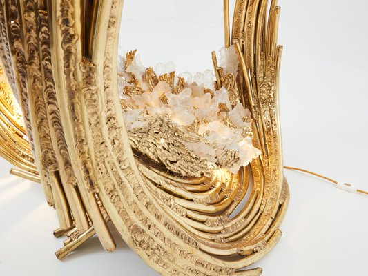 Sculptural Brass Dining Table with Crystal Top by Isabelle Faure, 1970s-YJA-1816740