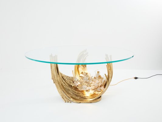 Sculptural Brass Dining Table with Crystal Top by Isabelle Faure, 1970s-YJA-1816740