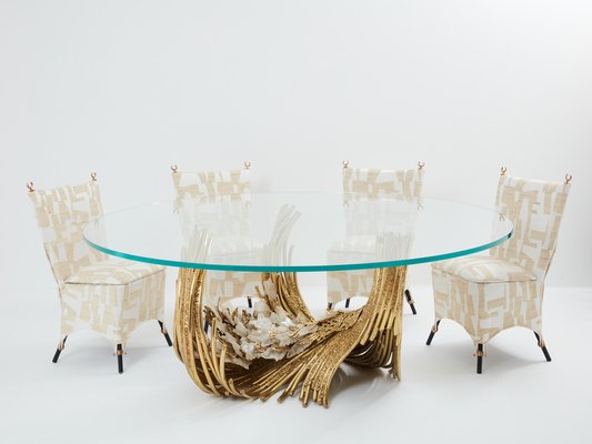 Sculptural Brass Dining Table with Crystal Top by Isabelle Faure, 1970s-YJA-1816740