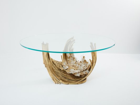 Sculptural Brass Dining Table with Crystal Top by Isabelle Faure, 1970s-YJA-1816740