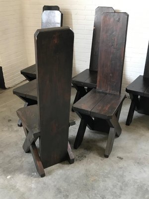 Sculptural Brutalist Oak Dining Chairs, the Netherlands, 1965, Set of 6-DVX-2025945