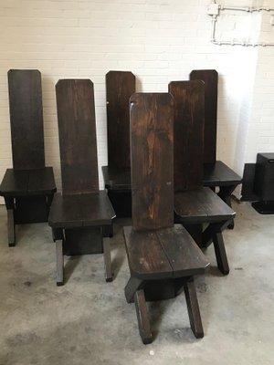 Sculptural Brutalist Oak Dining Chairs, the Netherlands, 1965, Set of 6-DVX-2025945