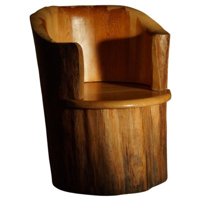 Sculptural Carved Wabi Sabi Brutalist Stump Chair in Solid Pine, Sweden, 1968-MXF-1367759