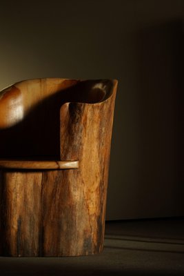 Sculptural Carved Wabi Sabi Brutalist Stump Chair in Solid Pine, Sweden, 1968-MXF-1367759