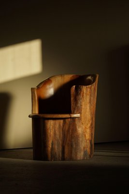 Sculptural Carved Wabi Sabi Brutalist Stump Chair in Solid Pine, Sweden, 1968-MXF-1367759