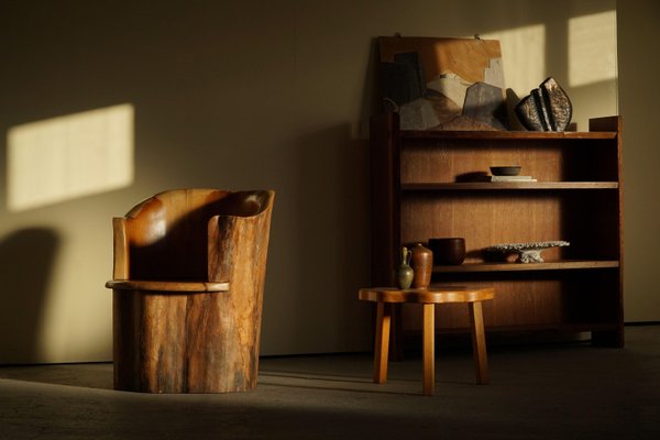 Sculptural Carved Wabi Sabi Brutalist Stump Chair in Solid Pine, Sweden, 1968-MXF-1367759