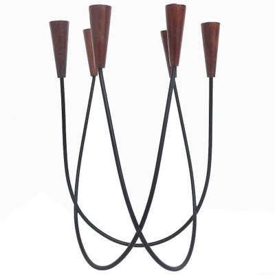 Sculptural Danish String Teak Candleholder-DEK-932582