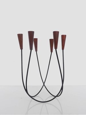 Sculptural Danish String Teak Candleholder-DEK-932582