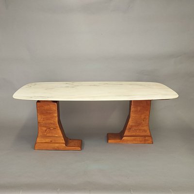 Sculptural Design Dining Table in Wood and Marble, 1970s-FXH-2021270