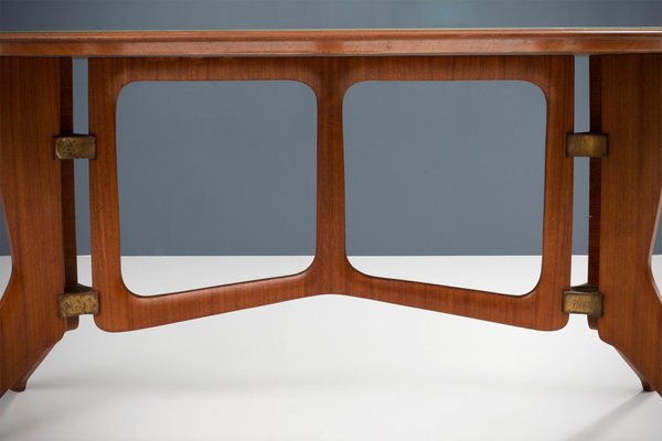 Sculptural Dining Table in Teak Brass and Glass by Ariberto Colombo, 1950s-ITV-1299204