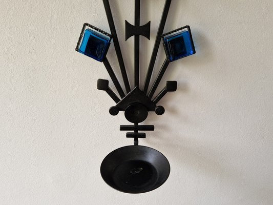 Sculptural Iron and Blue Glass Candle Sconce from Dantoft, 1960s-NV-1765249