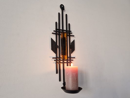 Sculptural Iron and Orange Glass Candle Sconce from Dantoft, 1960s-NV-1765334