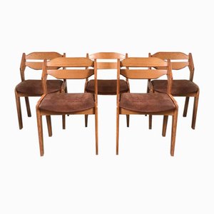 Sculptural Oak and Leather Dining Chairs. France, 1960s, Set of 5-DVX-2020610