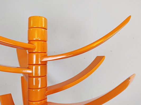 Sculptural Orange Lacquered Wooden Coat Rack by Bruce Tippett Renna-FGA-923300