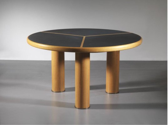 Sculptural Round Table in Wood, Brass and Dark Laminate, Italy 1970s-KKZ-1814195