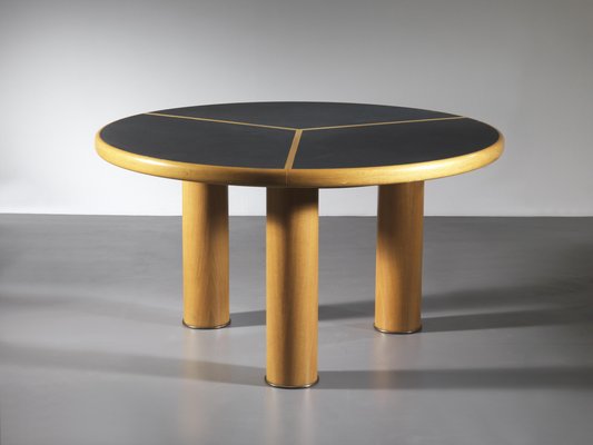 Sculptural Round Table in Wood, Brass and Dark Laminate, Italy 1970s-KKZ-1814195