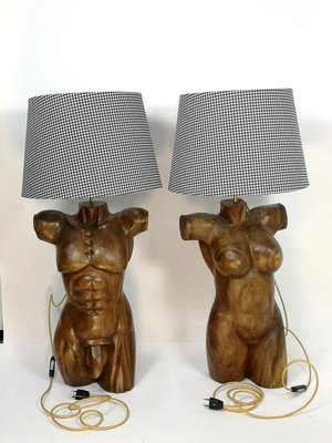 Sculptural Solid Wood Torso Lamps, 1970s, Set of 2-UWE-910476