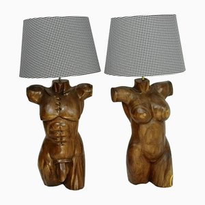 Sculptural Solid Wood Torso Lamps, 1970s, Set of 2-UWE-910476