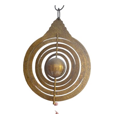 Sculptural Sphere with Rotating Globe in Brass with Arabic Caligraphy-TCS-1757056