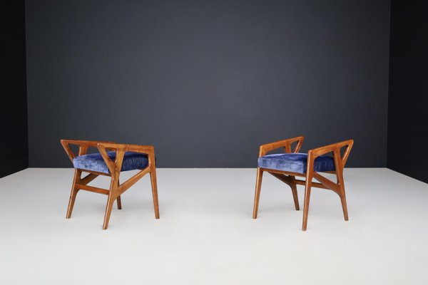 Sculptural Stools in Walnut attributed to Gio Ponti for Cassina, Italy, 1950s, Set of 2-TRW-1803326