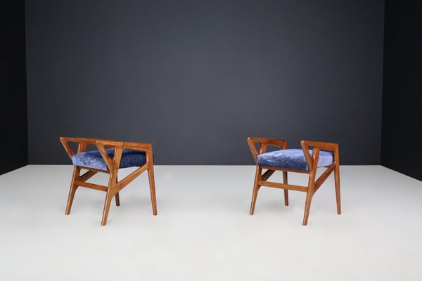 Sculptural Stools in Walnut attributed to Gio Ponti for Cassina, Italy, 1950s, Set of 2-TRW-1803326