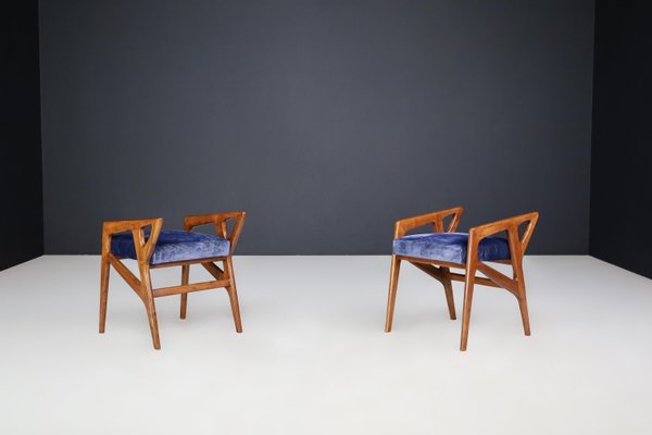 Sculptural Stools in Walnut attributed to Gio Ponti for Cassina, Italy, 1950s, Set of 2-TRW-1803326