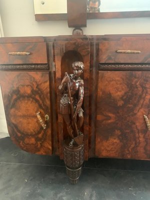 Sculptural Walnut Sideboard and Mirror, 1920s-IJR-867710