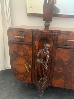 Sculptural Walnut Sideboard and Mirror, 1920s-IJR-867710