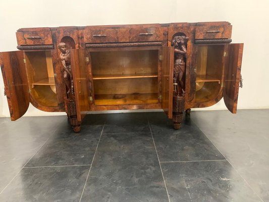 Sculptural Walnut Sideboard and Mirror, 1920s-IJR-867710