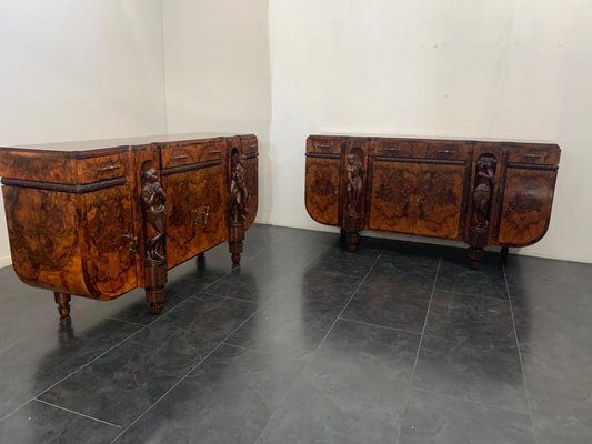 Sculptural Walnut Sideboard and Mirror, 1920s-IJR-867710