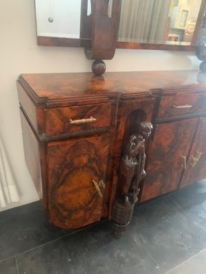 Sculptural Walnut Sideboard and Mirror, 1920s-IJR-867710