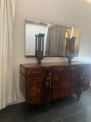 Sculptural Walnut Sideboard and Mirror, 1920s-IJR-867710