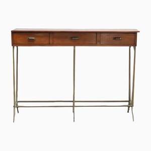 Sculptural Wood & Brass Console Table in the Style of Osvaldo Borsani, Italy, 1950s-WUY-1233366