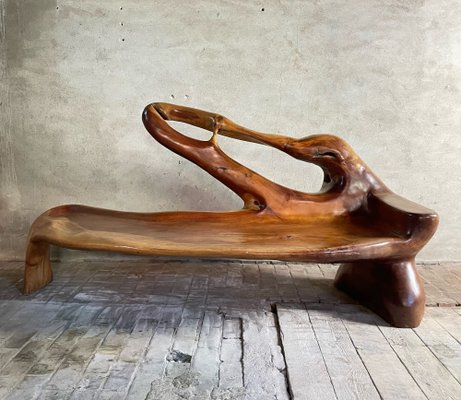 Sculptural Wooden Hand-Carved Bench-IVH-1989917