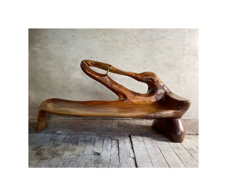 Sculptural Wooden Hand-Carved Bench-IVH-1989917