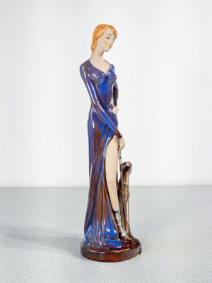 Sculpture of Woman with Dog in Glazed Ceramic-OJE-2024311