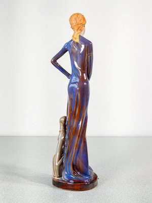 Sculpture of Woman with Dog in Glazed Ceramic-OJE-2024311