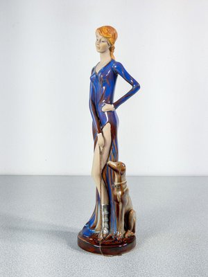 Sculpture of Woman with Dog in Glazed Ceramic-OJE-2024311