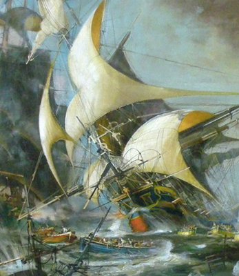 Sea Battle, English School, Italy, Oil on Canvas, Framed-YUW-1305255