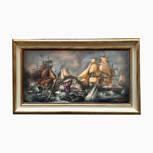 Sea Battle, English School Painting, Oil on Canvas, Framed-YUW-1305248