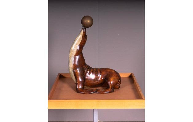 Sea Lion Sculpture in Wood & Bronze-SRP-1732815