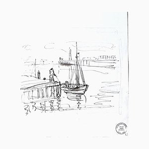 Seascape - Original Ink Drawing by S. Goldberg - Mid 20th Century Mid 20th Century-ZCI-761286